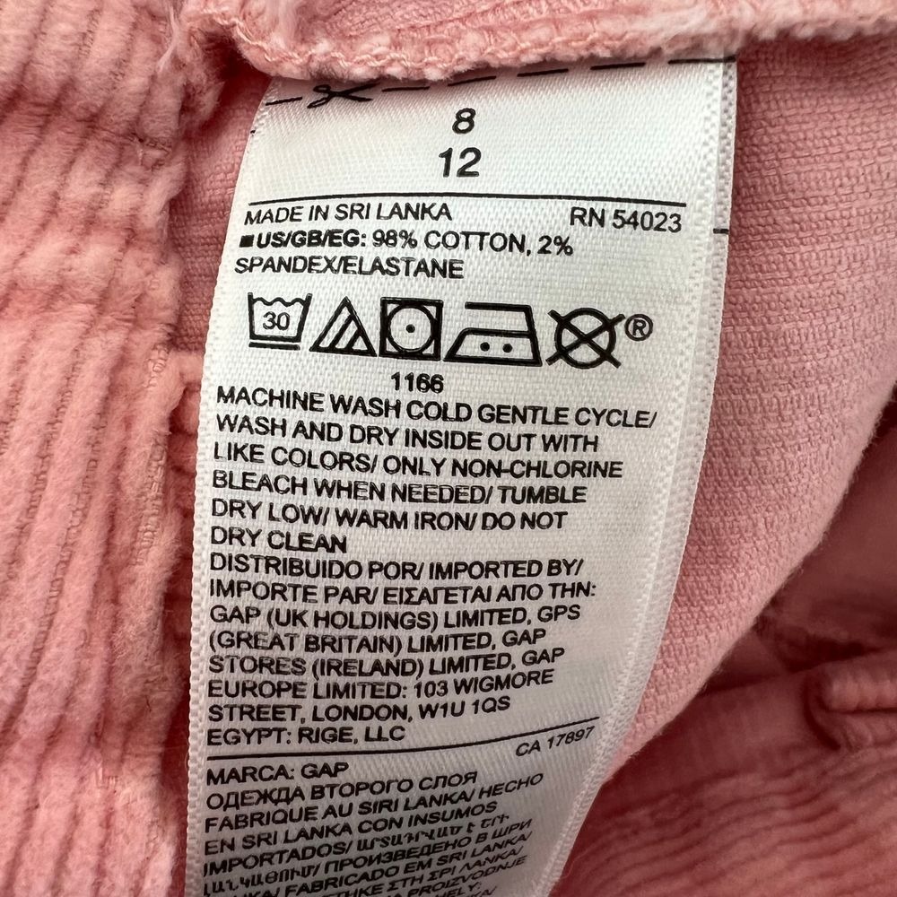 Gap High Rise Wide Leg Crop Corduroy Pants Size 8 Light Pink Stretch *Hemmed - Picture 7 of 12